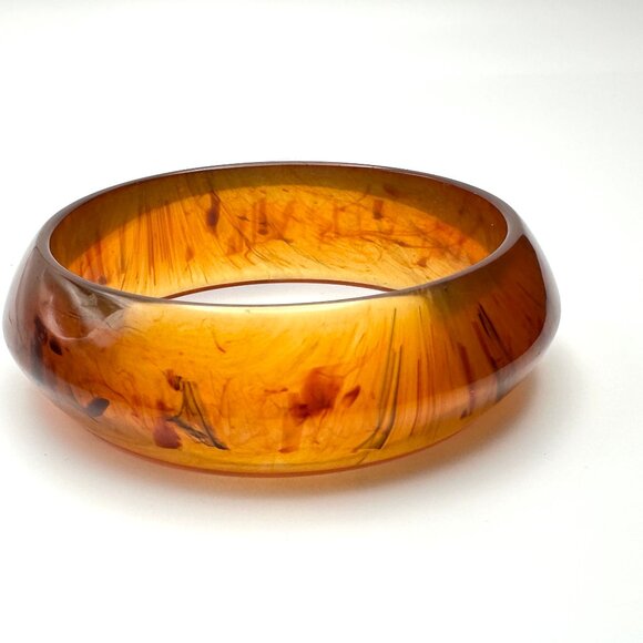 "Fabulous Tortiseshell Lucite Bangle Trio — 1960s-70s Mod Statement — EUC " - Picture 2 of 8
